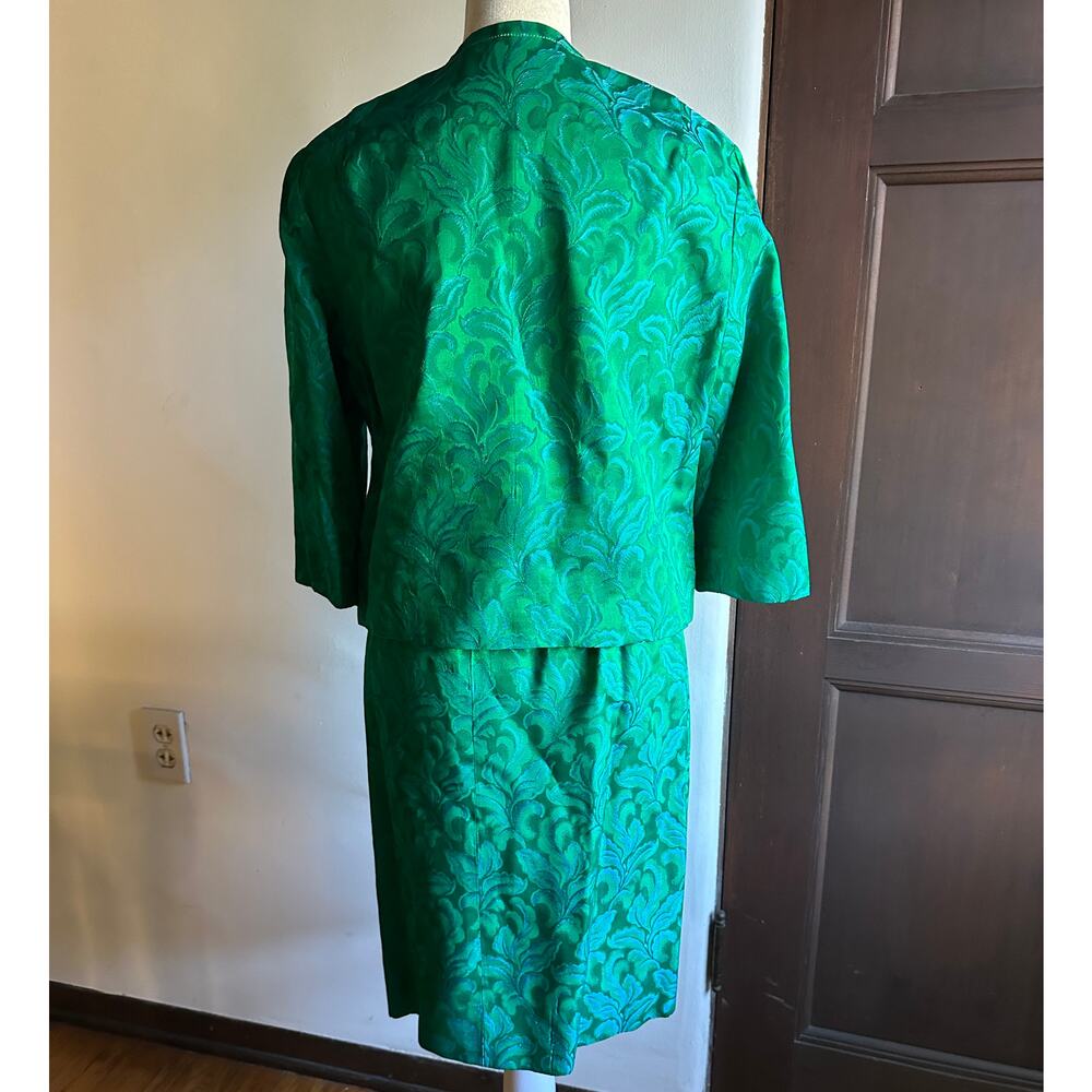50s Vintage CAROL CRAIG | Matching Green and Blue Brocade Skirt Suit | Sz Small - Picture 5 of 9